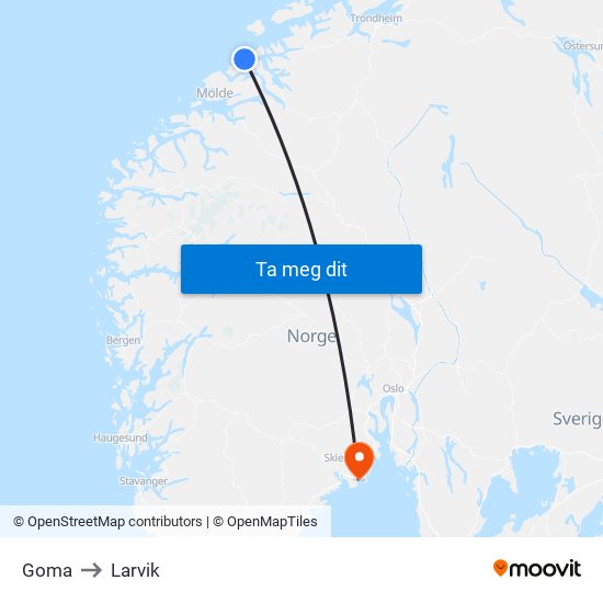 Goma to Larvik map