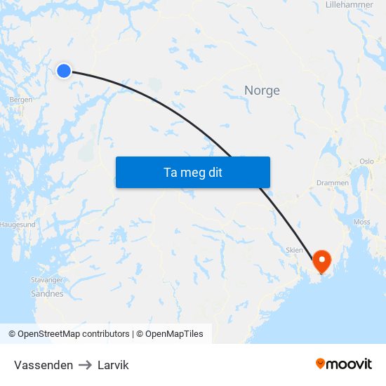 Vassenden to Larvik map