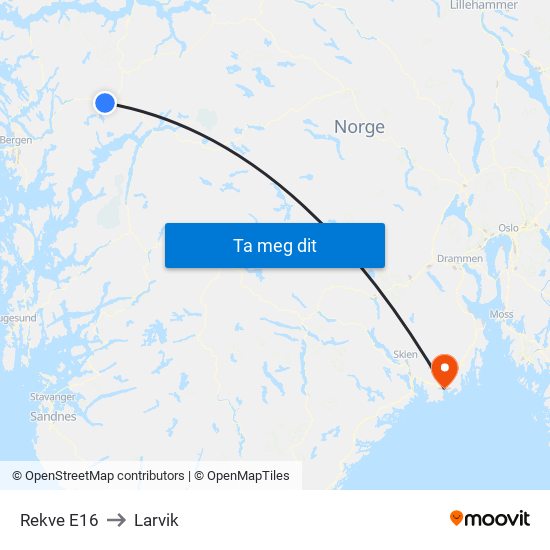 Rekve E16 to Larvik map