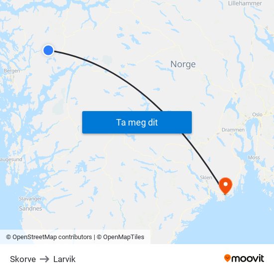 Skorve to Larvik map