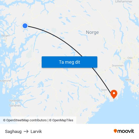 Saghaug to Larvik map