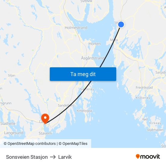 Sonsveien Stasjon to Larvik map