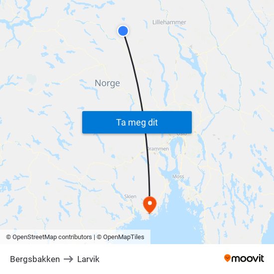 Bergsbakken to Larvik map