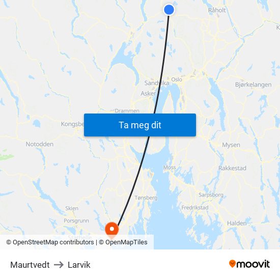 Maurtvedt to Larvik map
