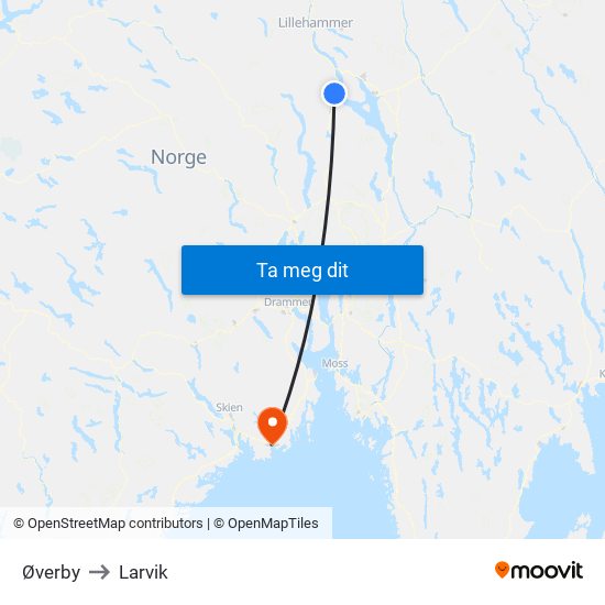 Øverby to Larvik map