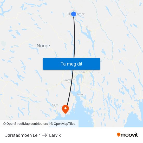 Jørstadmoen Leir to Larvik map