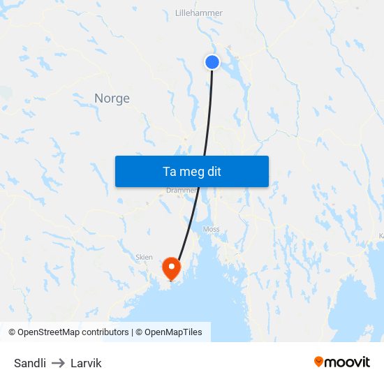 Sandli to Larvik map