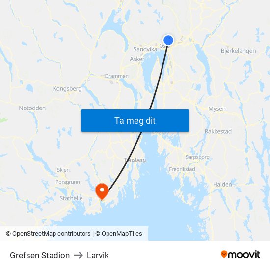 Grefsen Stadion to Larvik map