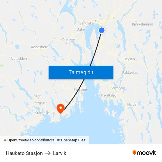 Hauketo Stasjon to Larvik map