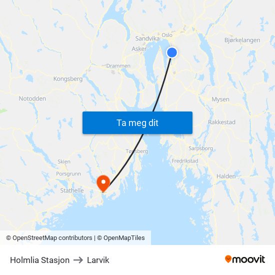 Holmlia Stasjon to Larvik map