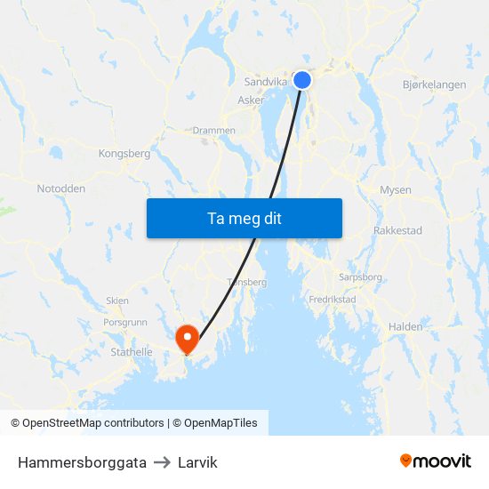 Hammersborggata to Larvik map