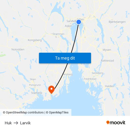 Huk to Larvik map