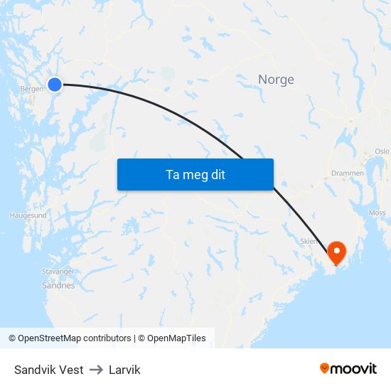 Sandvik Vest to Larvik map