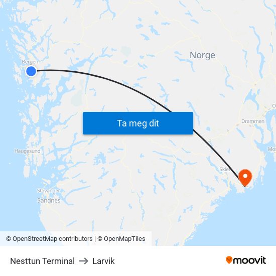 Nesttun Terminal to Larvik map