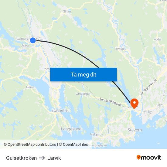 Gulsetkroken to Larvik map