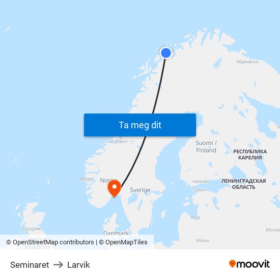 Seminaret to Larvik map