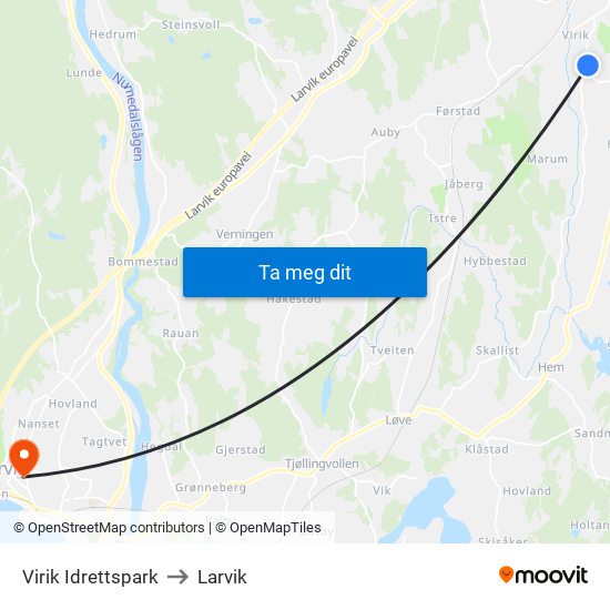 Virik Idrettspark to Larvik map