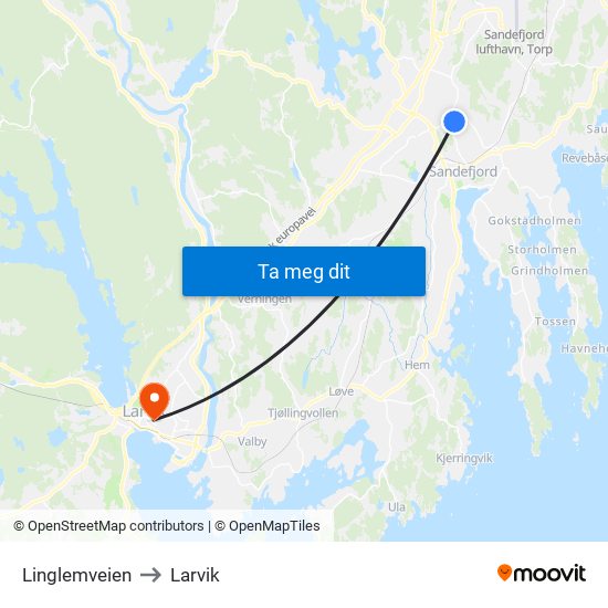 Linglemveien to Larvik map