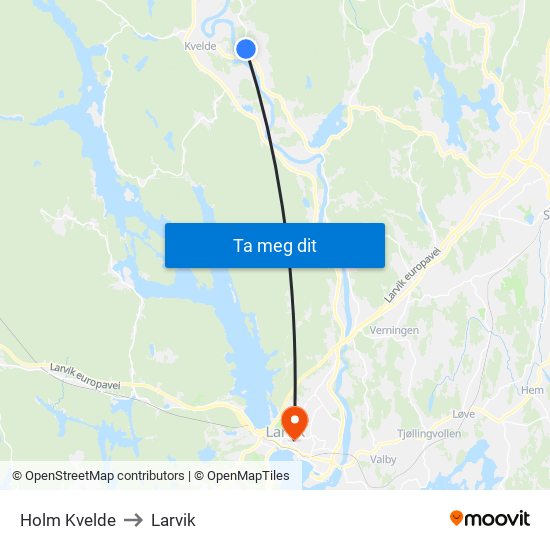 Holm Kvelde to Larvik map
