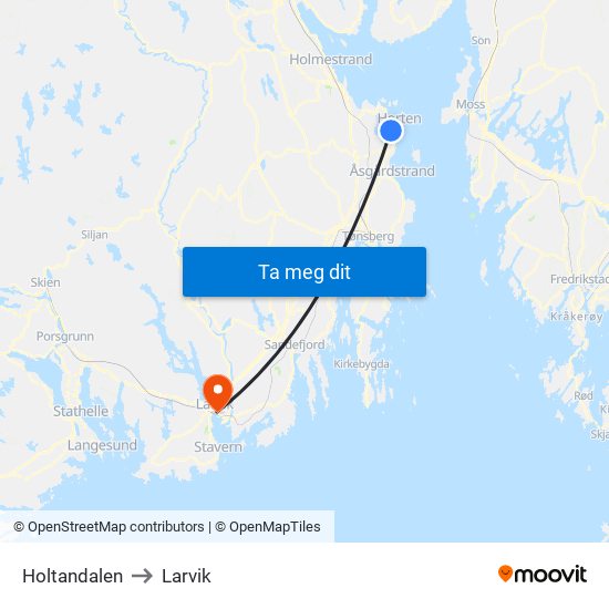 Holtandalen to Larvik map