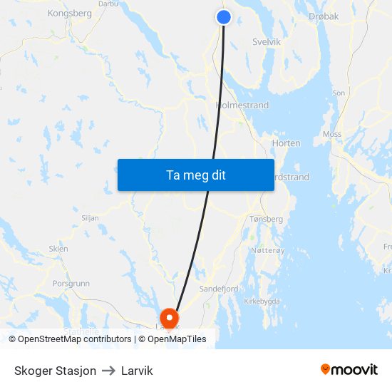 Skoger Stasjon to Larvik map