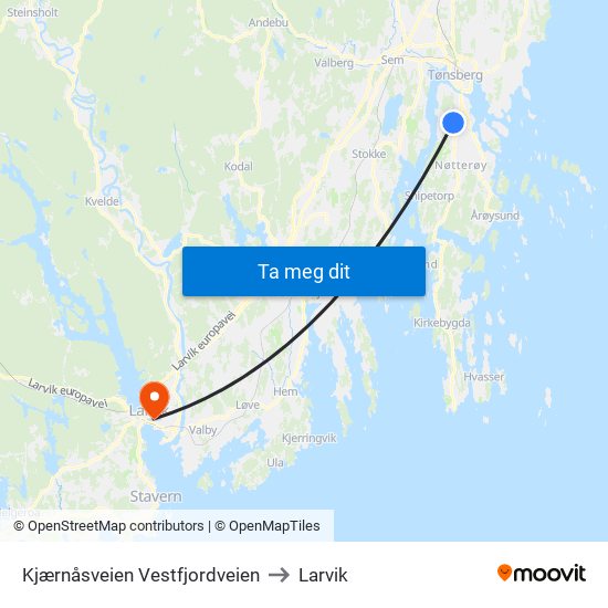 Kjærnåsveien Vestfjordveien to Larvik map