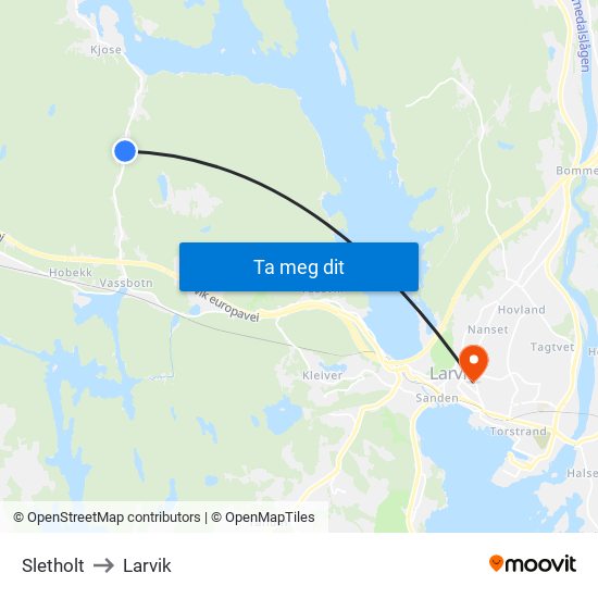 Sletholt to Larvik map