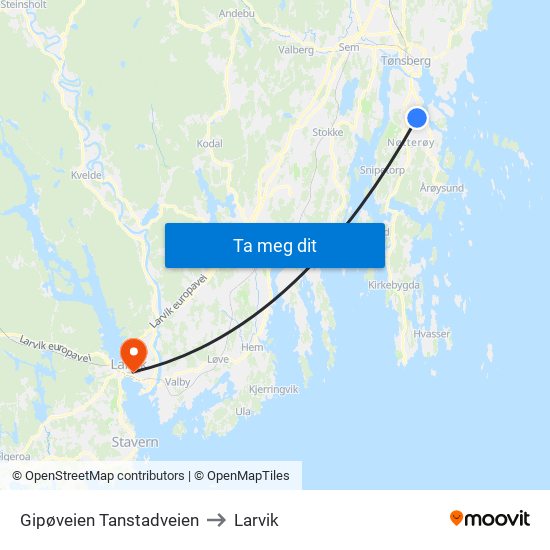 Gipøveien Tanstadveien to Larvik map