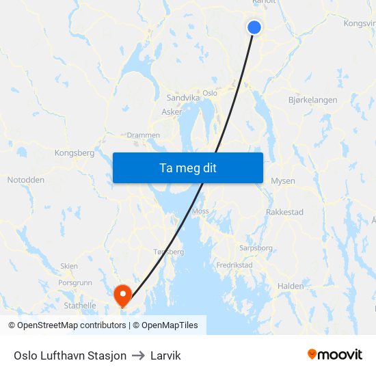 Oslo Lufthavn Stasjon to Larvik map