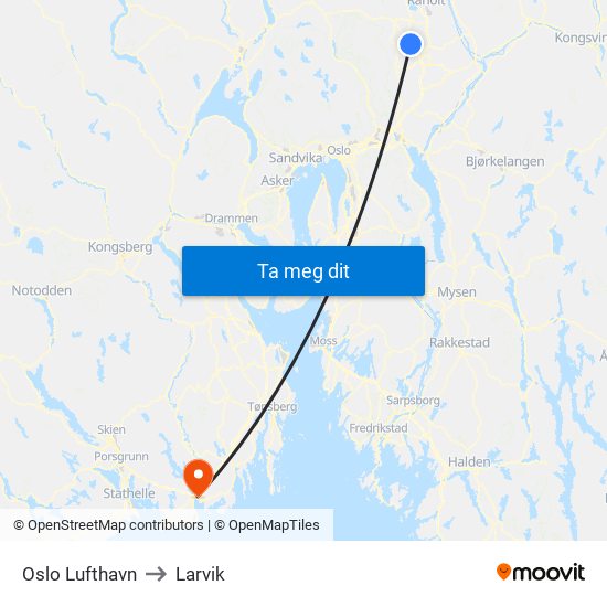 Oslo Lufthavn to Larvik map