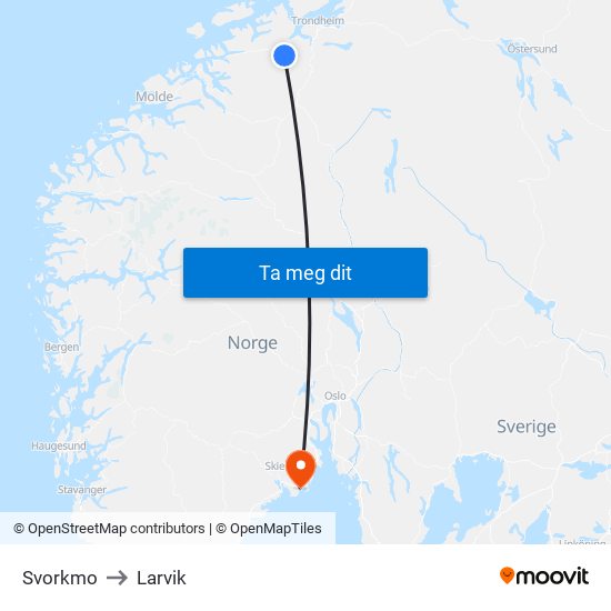 Svorkmo Klinglivegen to Larvik map