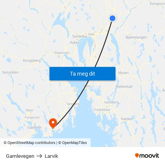 Gamlevegen to Larvik map