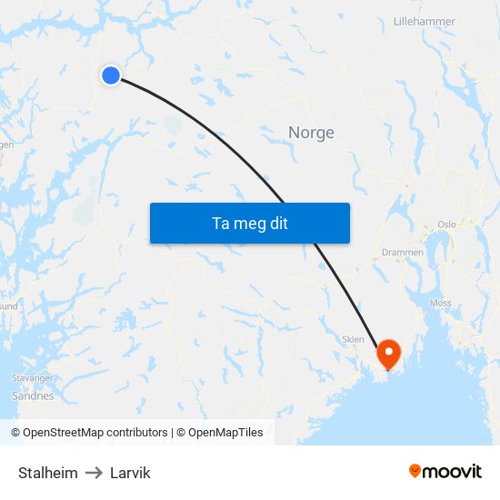 Stalheim to Larvik map