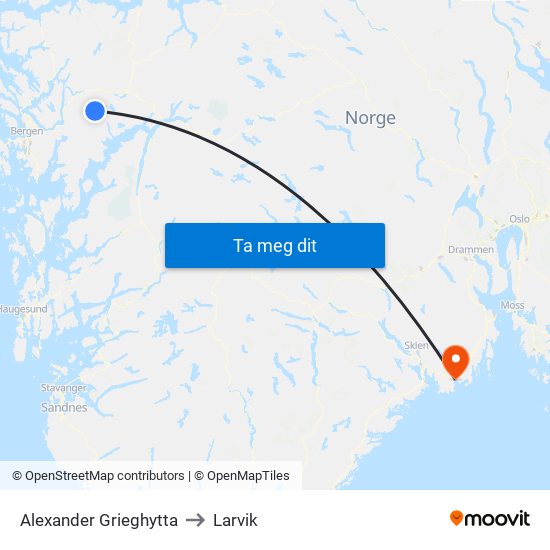 Alexander Grieghytta to Larvik map