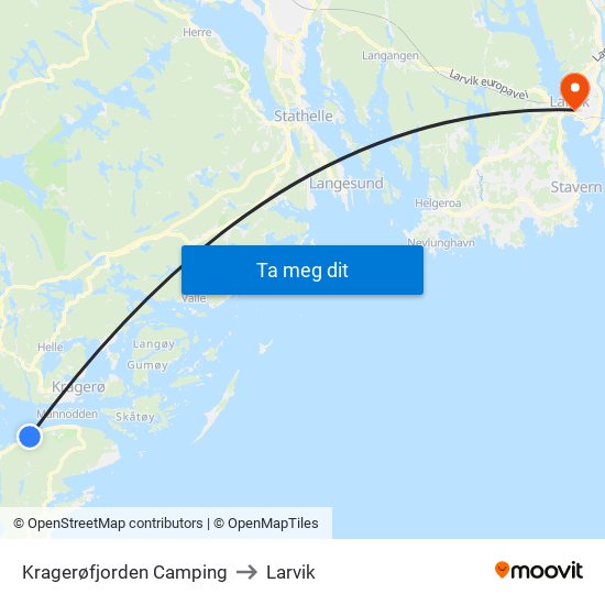 Kragerøfjorden Camping to Larvik map