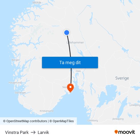 Vinstra Park to Larvik map