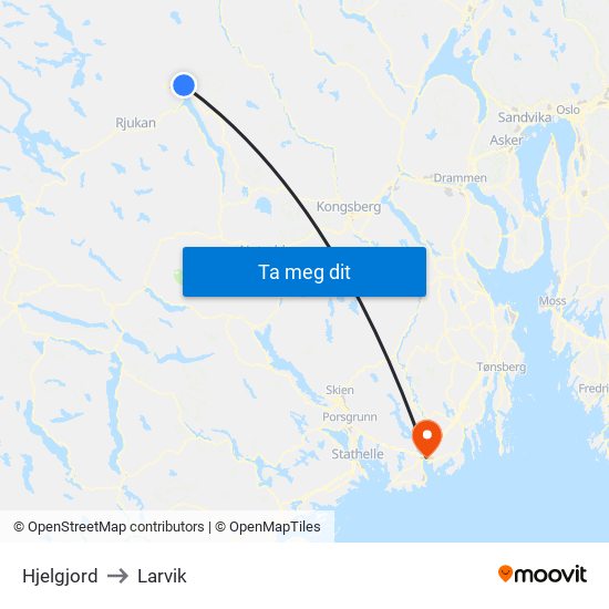 Hjelgjord to Larvik map