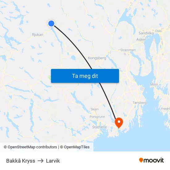 Bakkå Kryss to Larvik map
