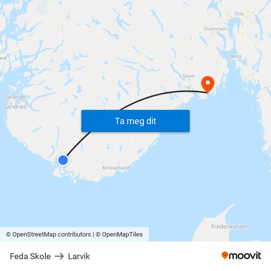 Feda Skole to Larvik map