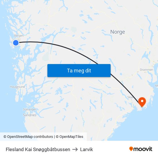 Flesland Kai Snøggbåtbussen to Larvik map