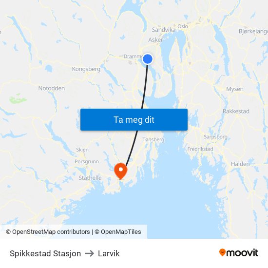 Spikkestad Stasjon to Larvik map