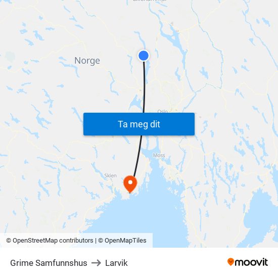 Grime Samfunnshus to Larvik map