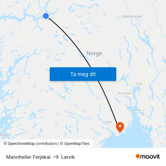 Mannheller Ferjekai to Larvik map