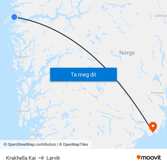 Krakhella Kai to Larvik map