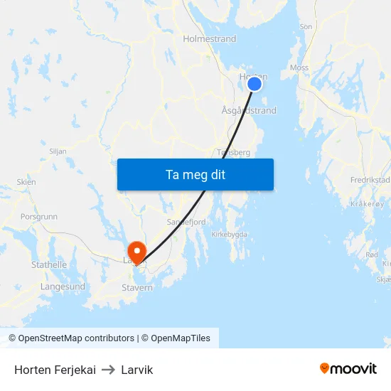 Horten Ferjekai to Larvik map