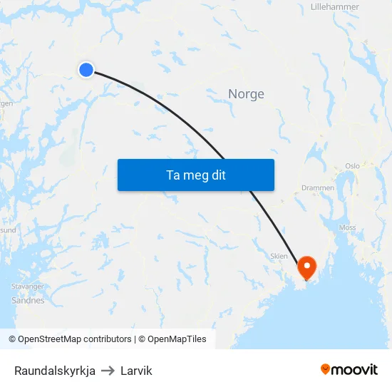 Raundalskyrkja to Larvik map