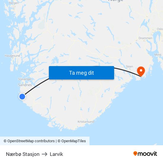 Nærbø Stasjon to Larvik map