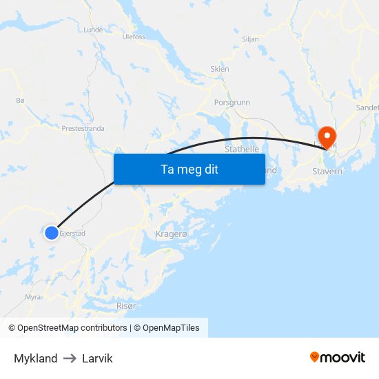 Mykland to Larvik map