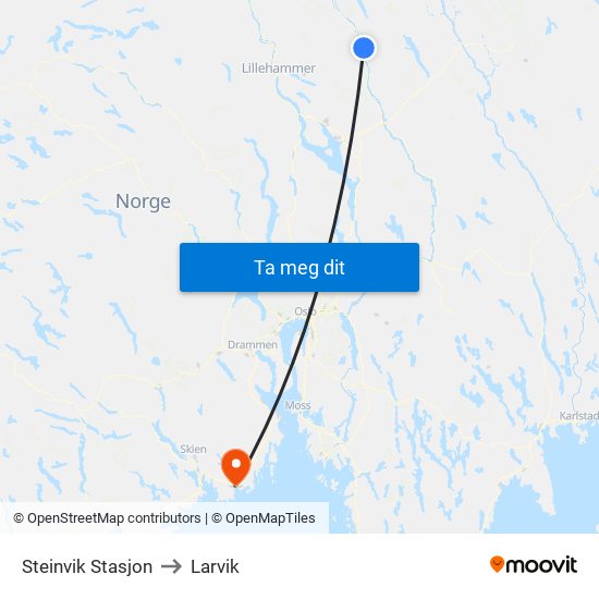 Steinvik Stasjon to Larvik map