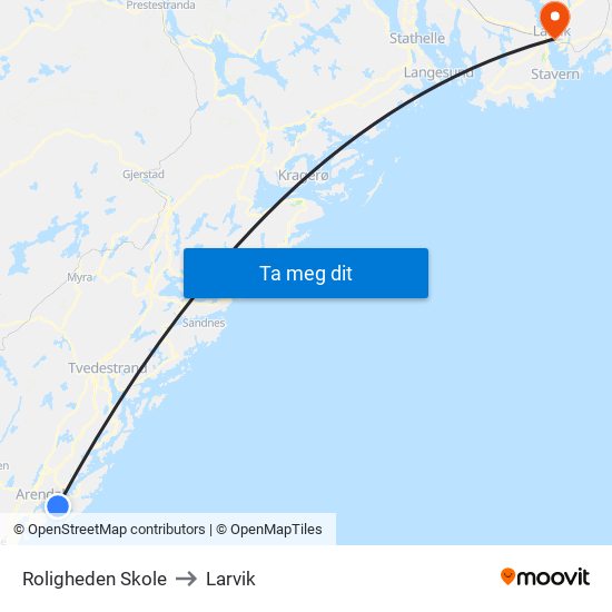 Roligheden Skole to Larvik map